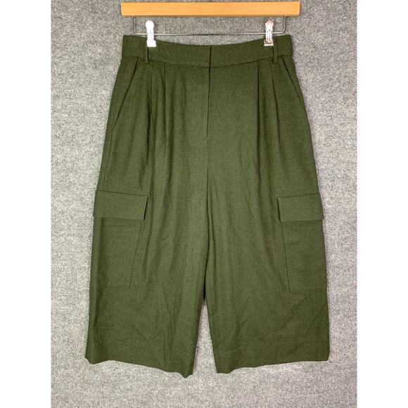 TIBI Women's Wool Blend Cargo Pant‎ SZ 6 Olive Green Crop Pockets - Picture 1 of 12